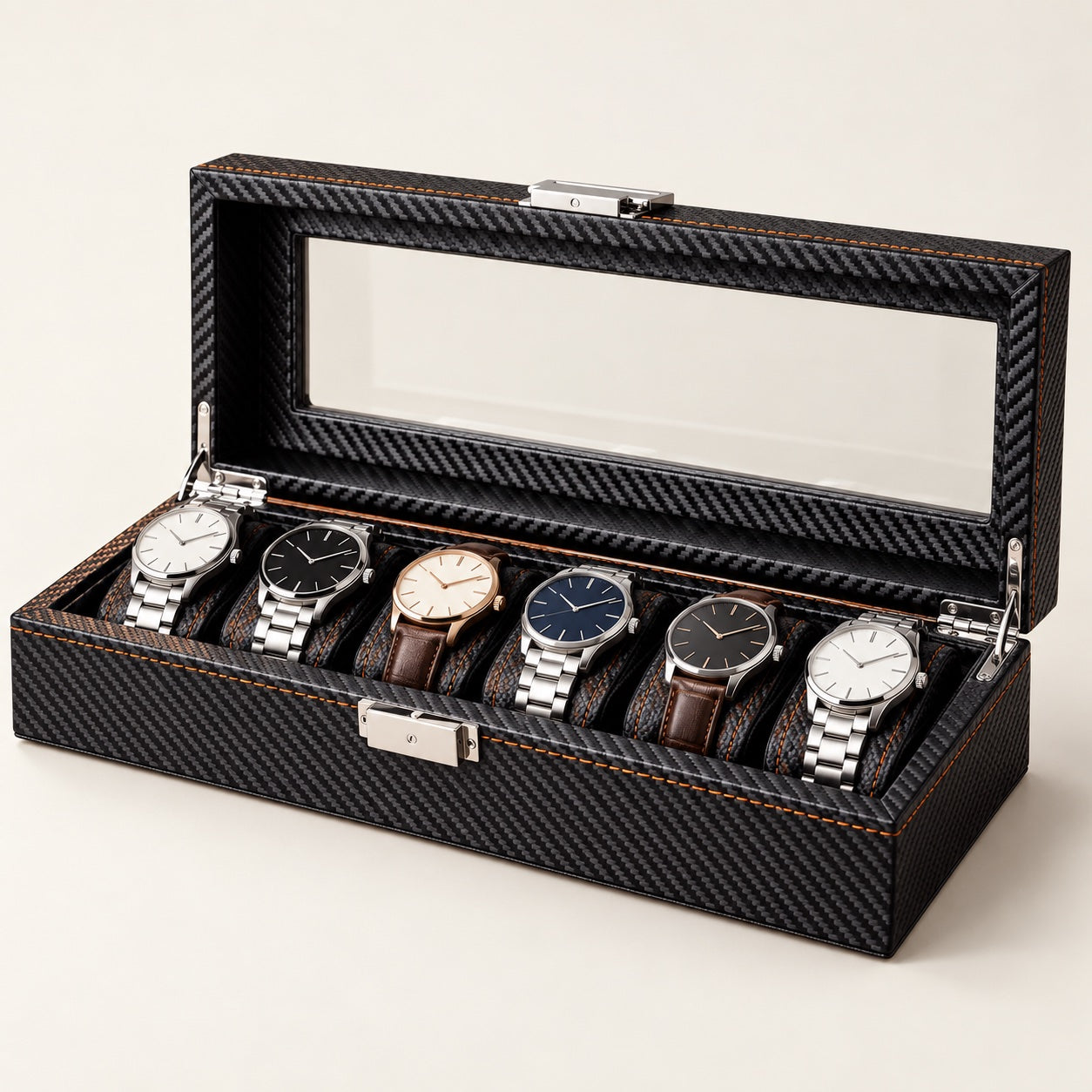Gallery Carbon Six Watch Box — Hourstead product view